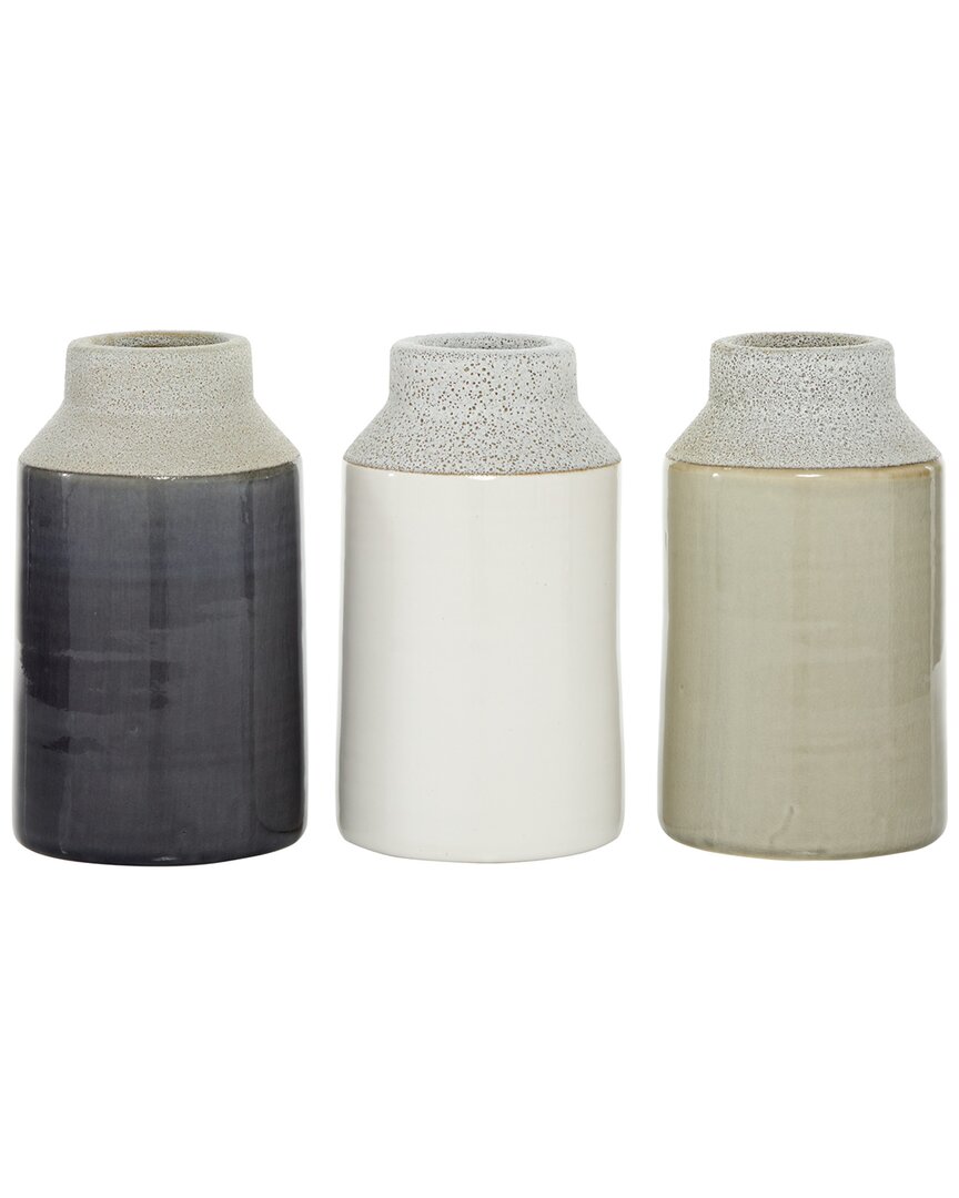 Peyton Lane Set Of 3 Coastal Cylinder White Ceramic Vase