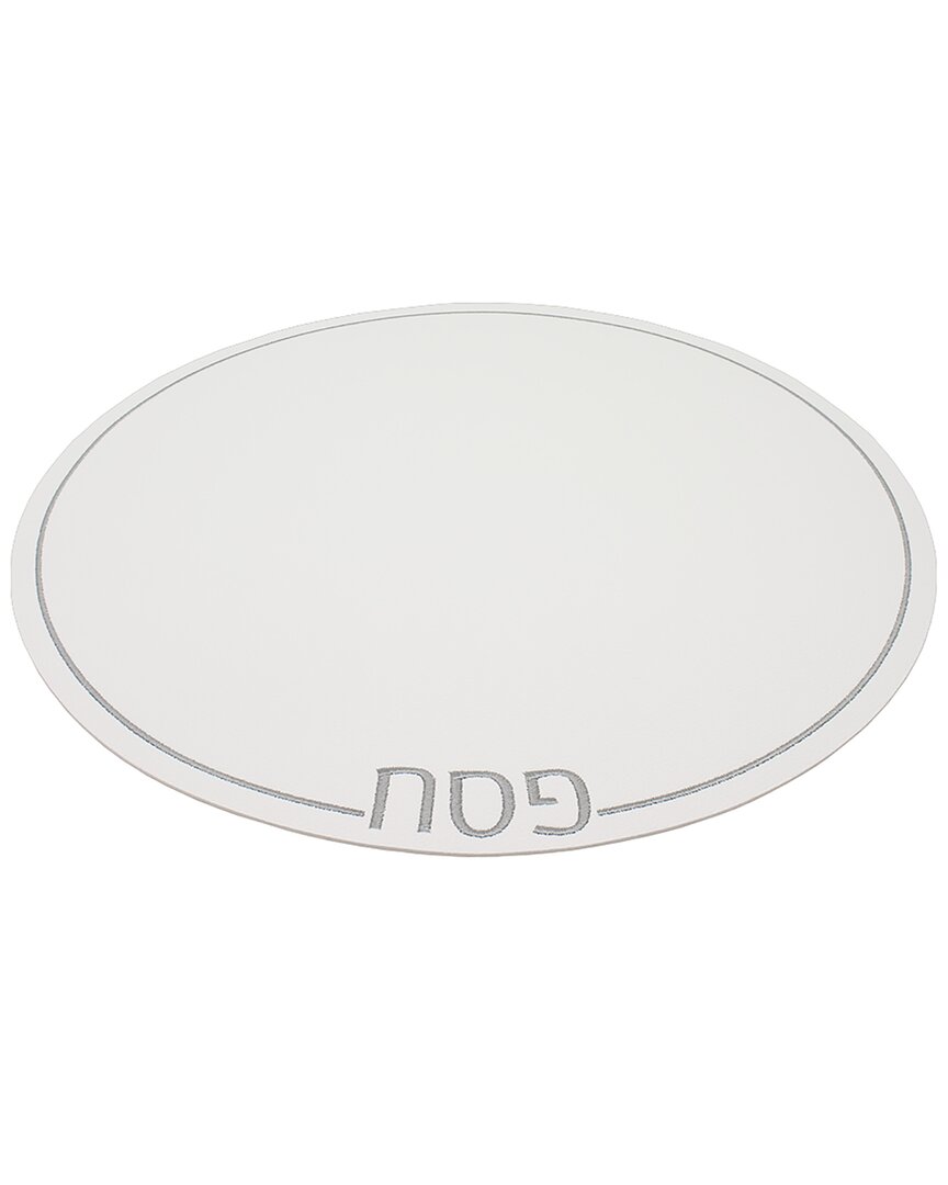 Noble Gift White Leatherette Placemat Charger With Silver Passover Embroidery