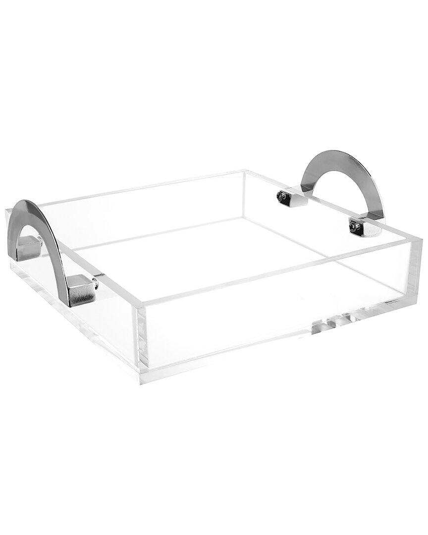 Noble Gift Clear Lucite Tray With Silver Metal Handles