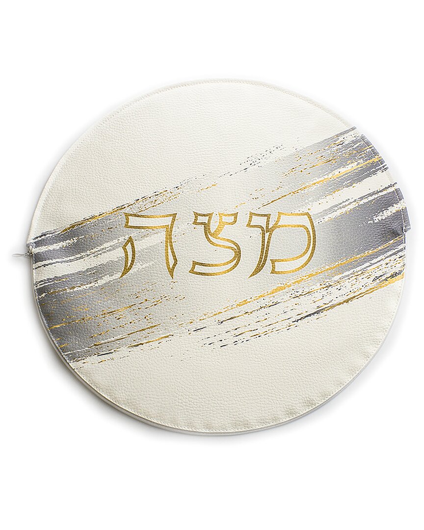Noble Gift Silver Painted Brushstroke Designed Leatherette Passover Matzah Cover With Zipper