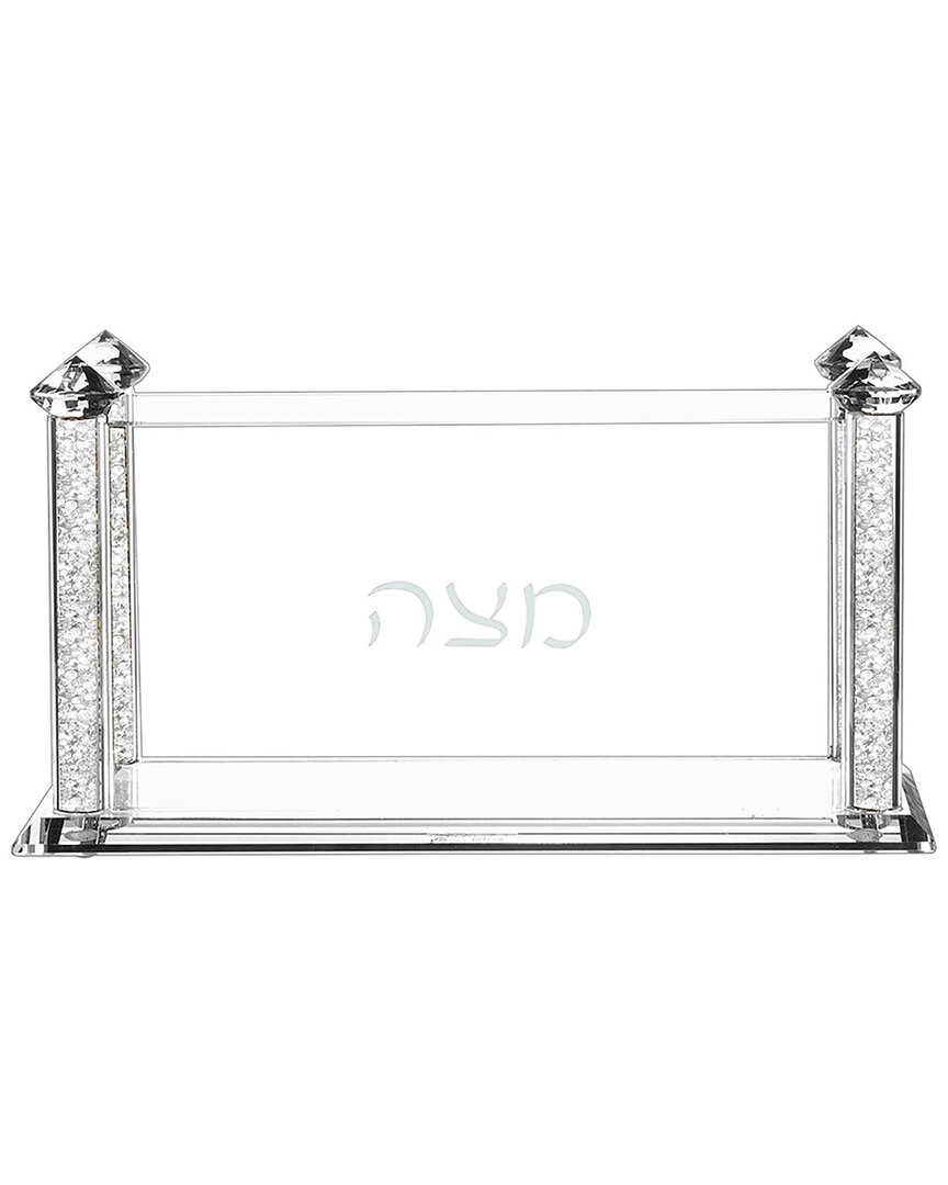 Noble Gift Crystal Square Passover Matzah Box With Clear Decorative Gemstones