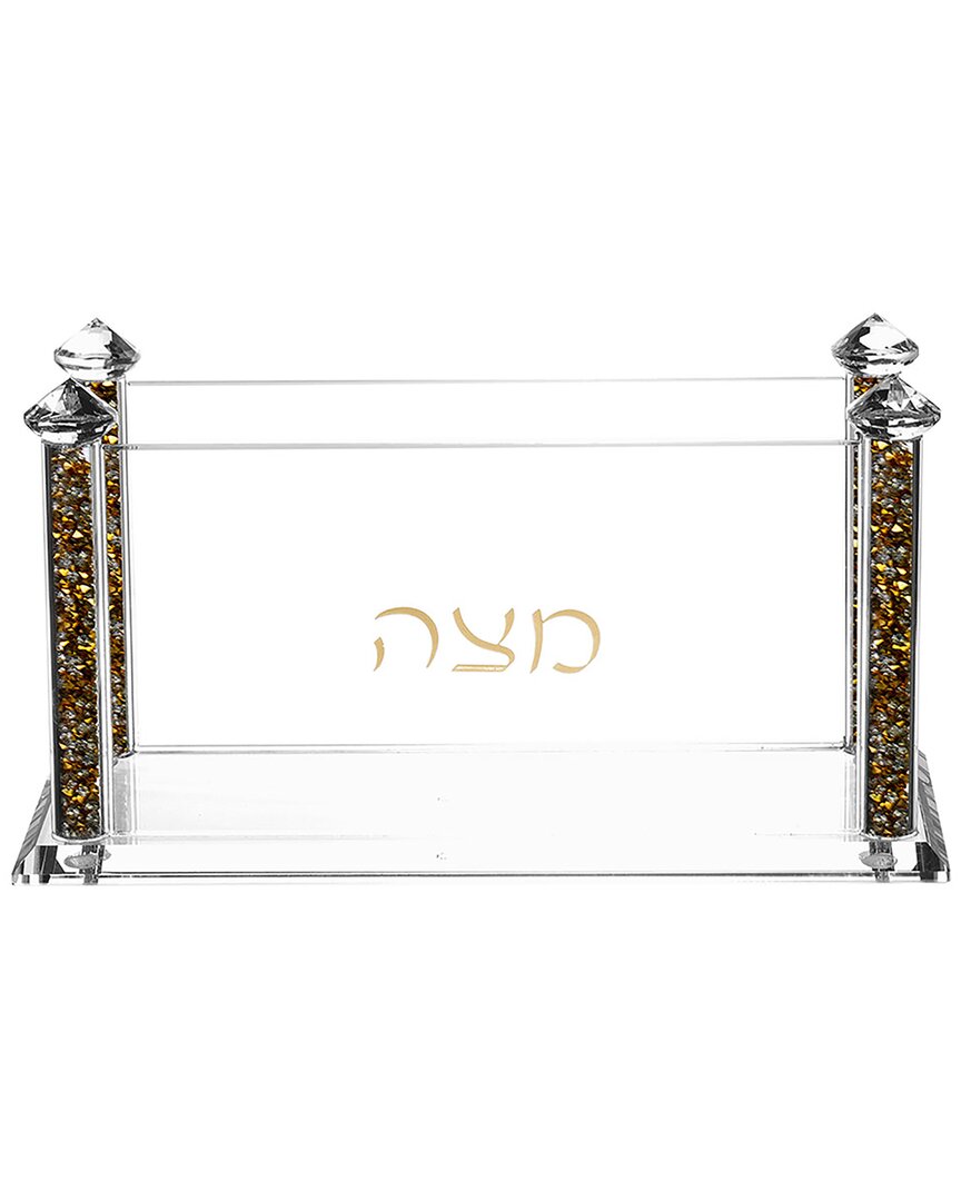 Noble Gift Crystal Square Passover Matzah Box With Gold And Silver Decorative Gemstones