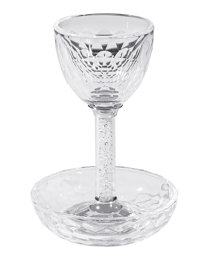 Noble Gift Crystal Glass Wine Goblet With Gold And Silver Gemstones Within The Stem And Coordinating Tray For S