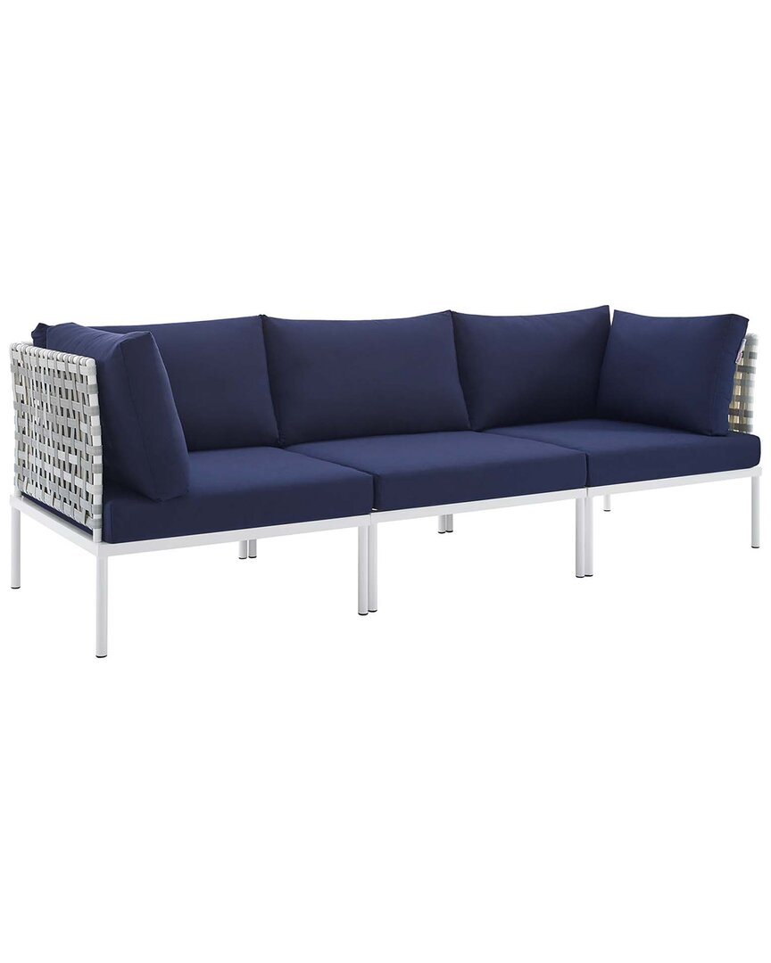 Modway Harmony Sunbrella® Basket Weave Outdoor Patio Aluminum Sofa In Blue