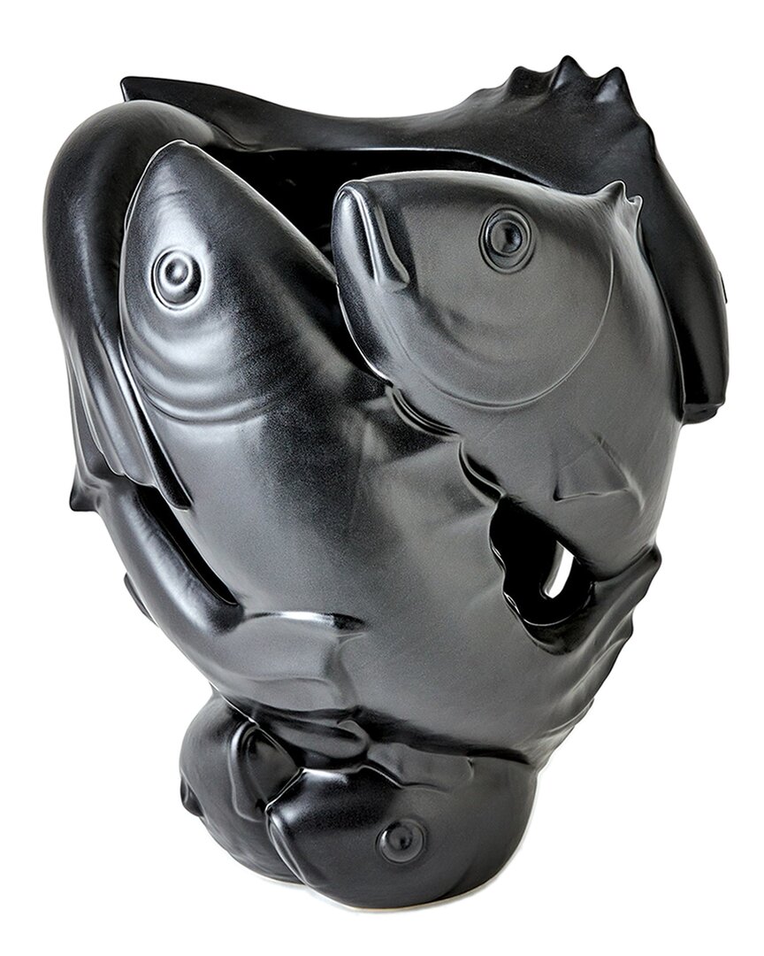 Global Views Circulating Fish Vase In Black