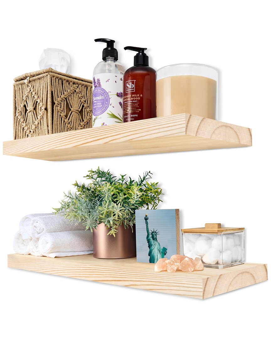 Sorbus 16in Solid Wood Floating Shleves Natural (set Of 2 In Neutral
