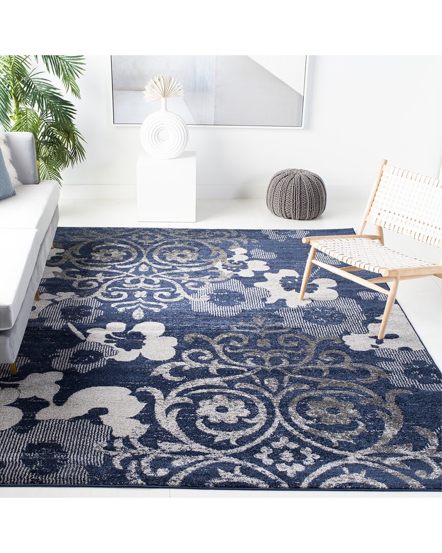 Safavieh Adirondack Tidelow Power Loomed Rug Navy / Silver In Blue