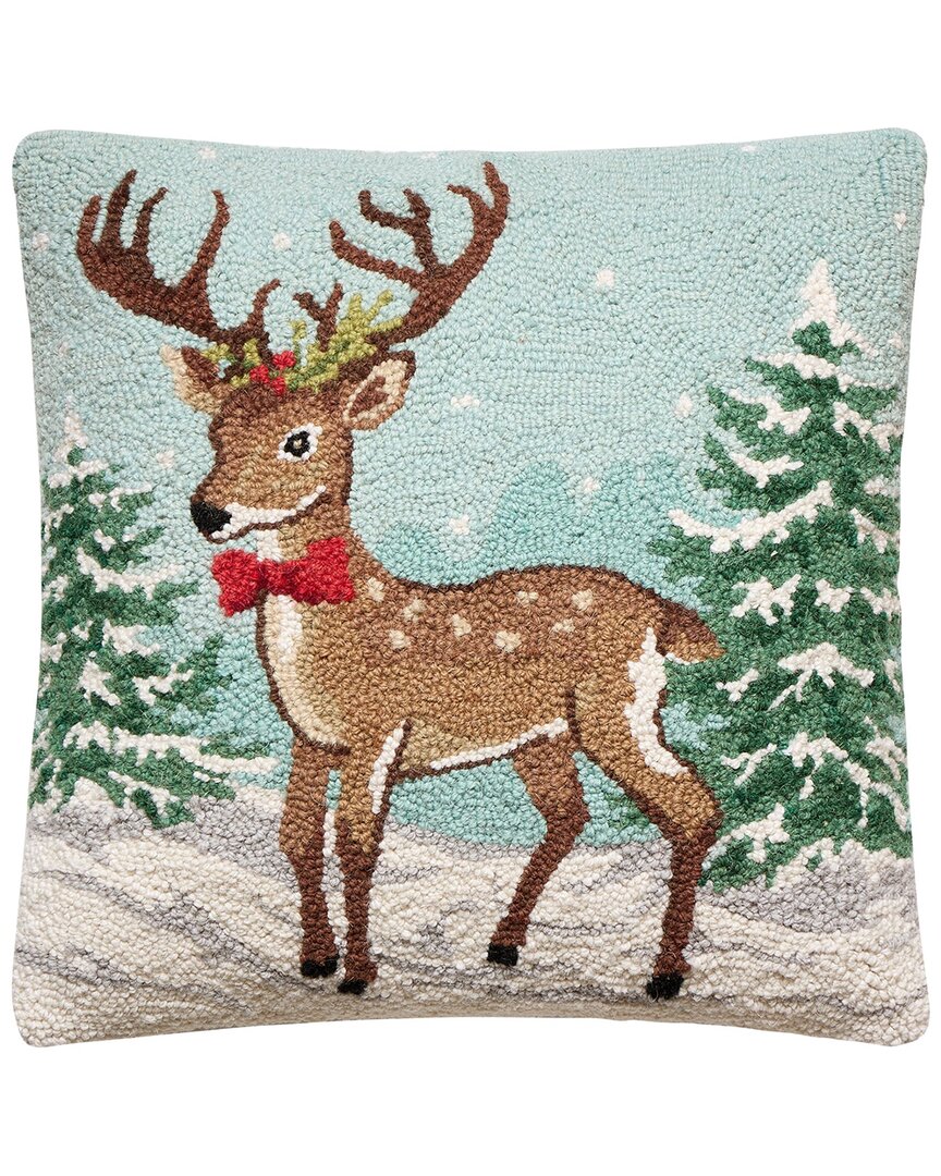 Peking Handicraft Hand-hooked Snowing Reindeer Hook Pillow In Multi