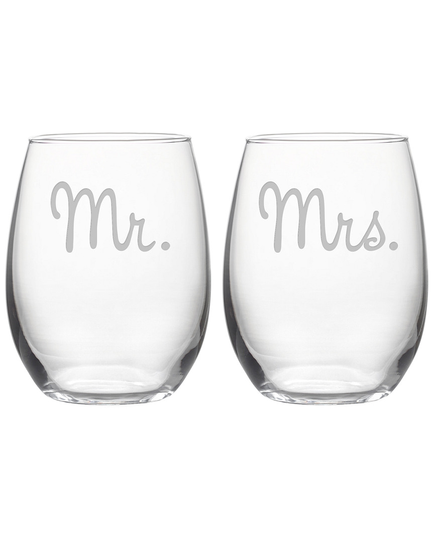 Susquehanna Glass Set Of 2 Mr. & Mrs. Stemless Wine Glasses