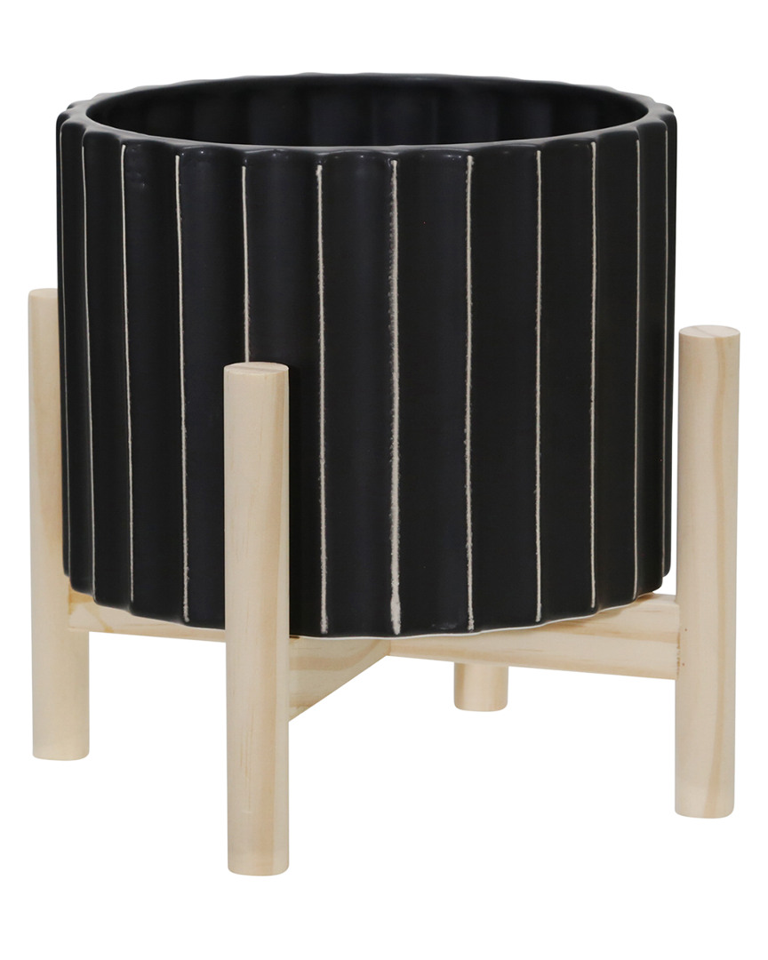 Shop Sagebrook Home Ceramic Fluted Planter In Black