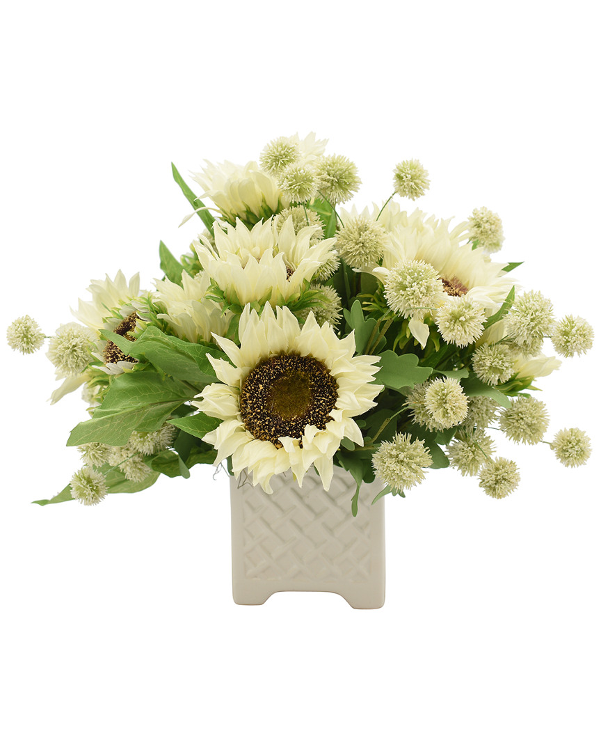 Creative Displays White Sunflower And Pom Poms Floral Arrangement