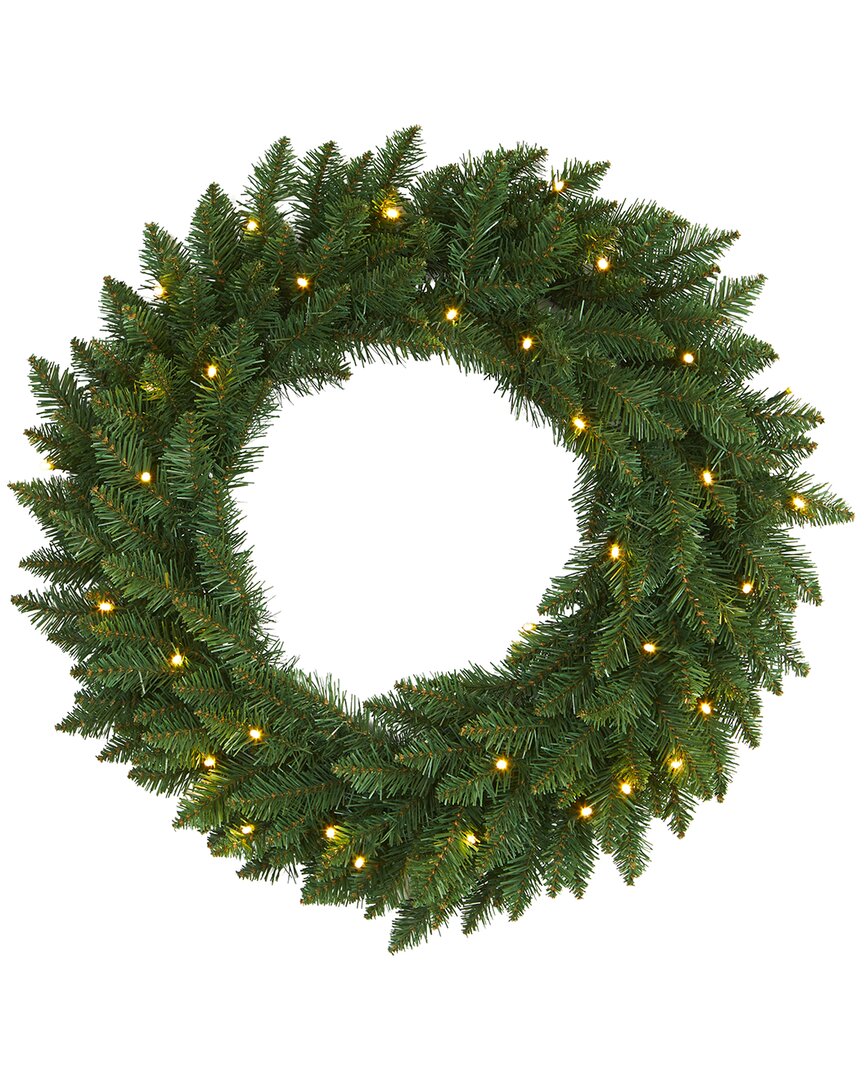 Nearly Natural 24in Green Pine Artificial Christmas Wreath With 35 Clear Led Lights