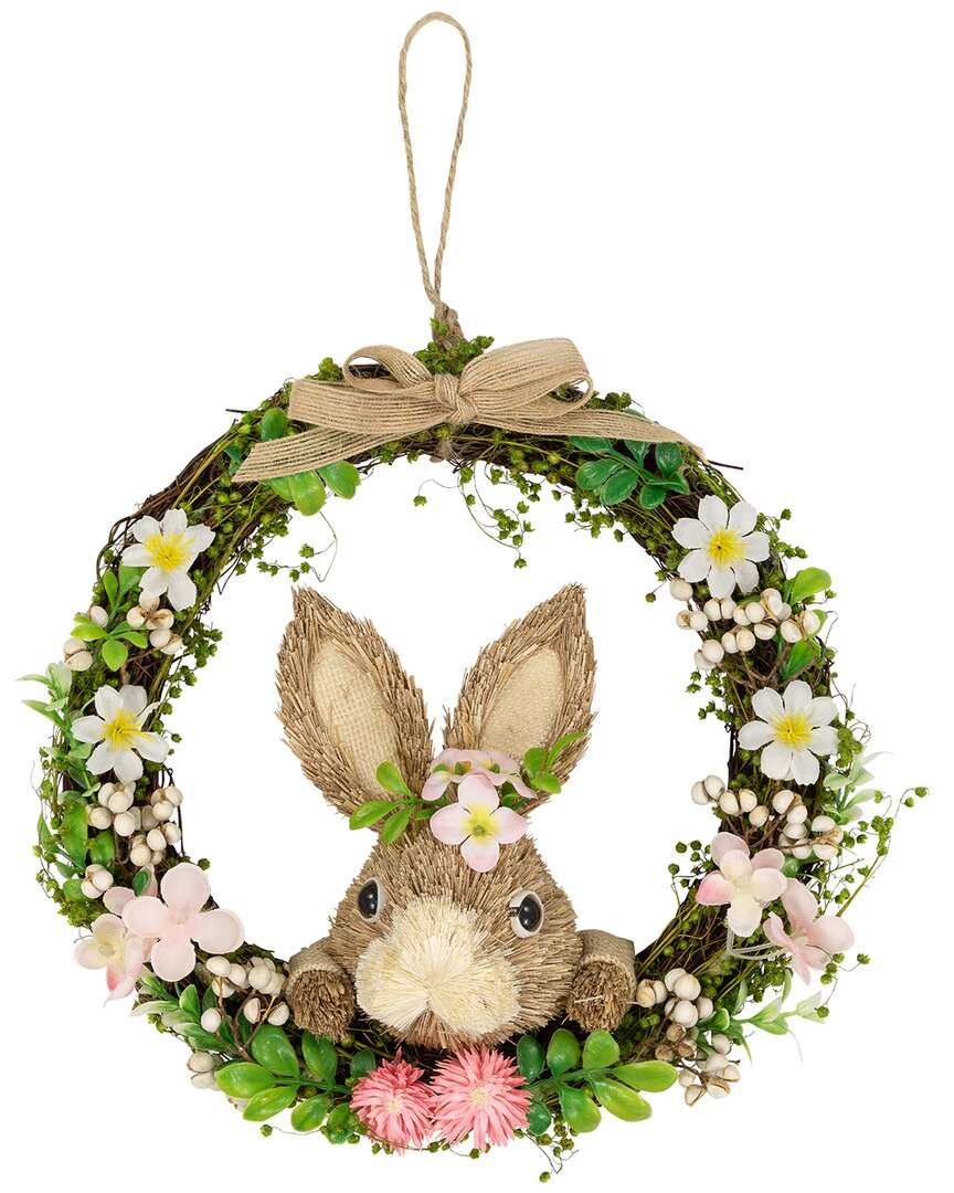 Shop Northlight Spring Floral Easter Wreath With Peering Rabbit In Brown
