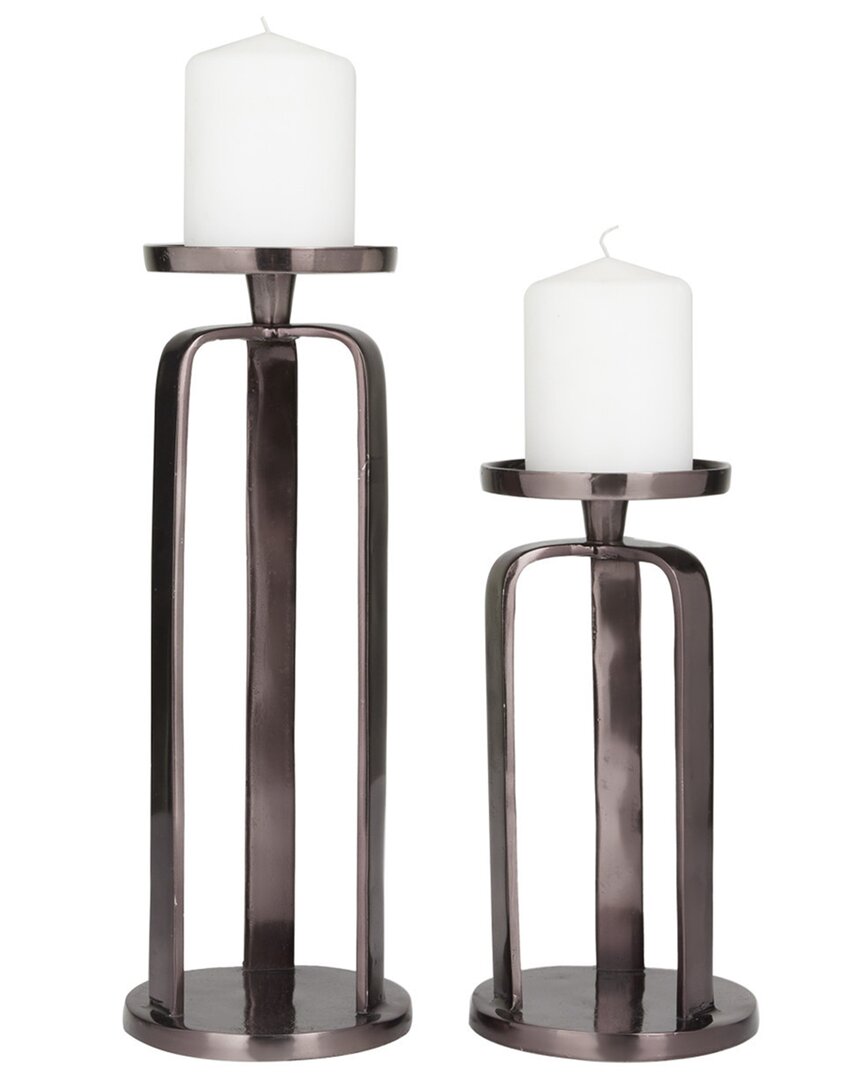 Cosmoliving By Cosmopolitan Set Of 2 Aluminum Candle Holders In Black