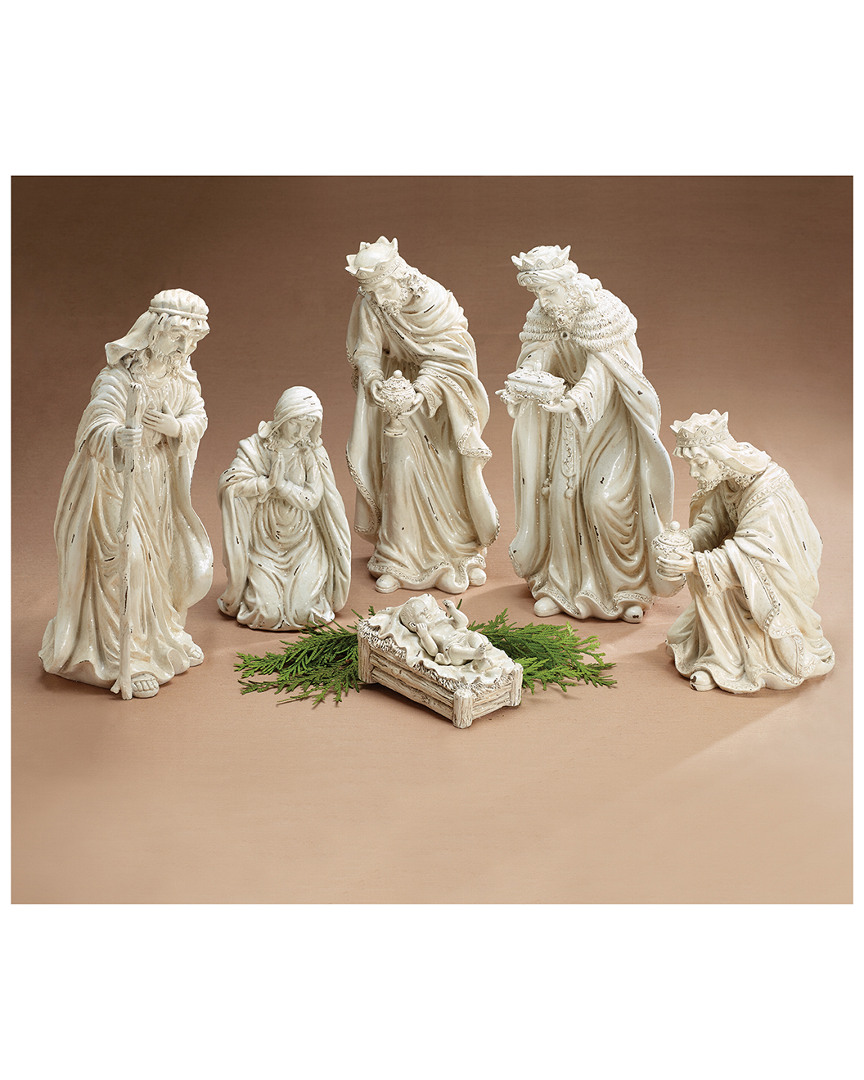 BURTON & BURTON BURTON + BURTON NATIVITY 6PC DISTRESSED IVORY WITH GLITTER ACCENTS