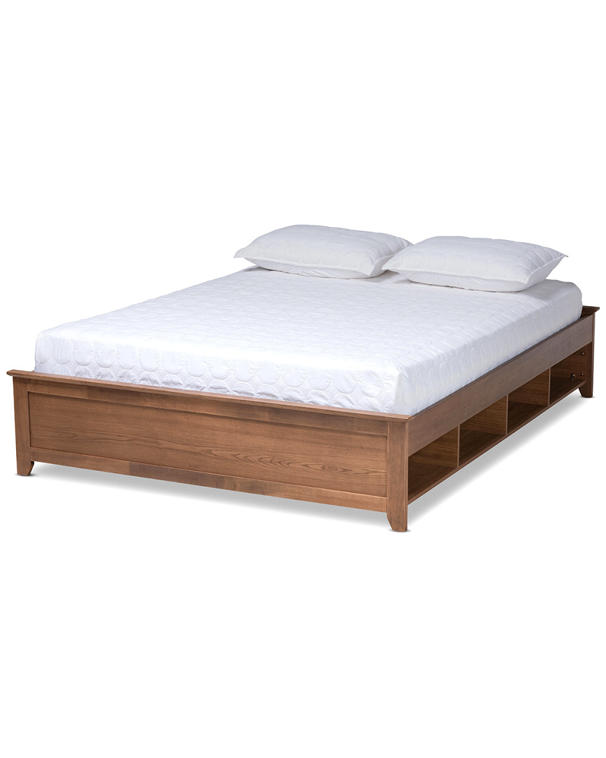 Baxton Studio Anders Traditional & Rustic Wood Queen Platform Storage Bed Frame W/built-in Shelves