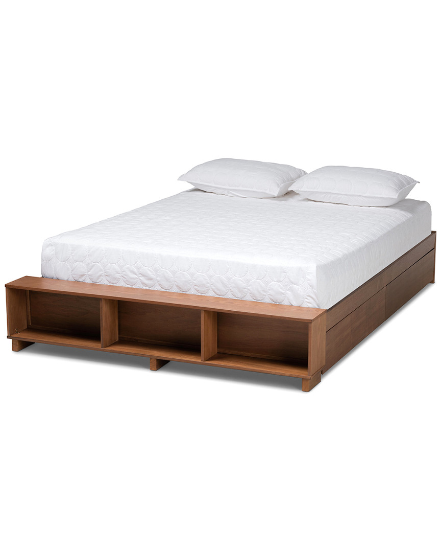 Baxton Studio Arthur Modern Rustic Platform Bed With Built-in Shelves