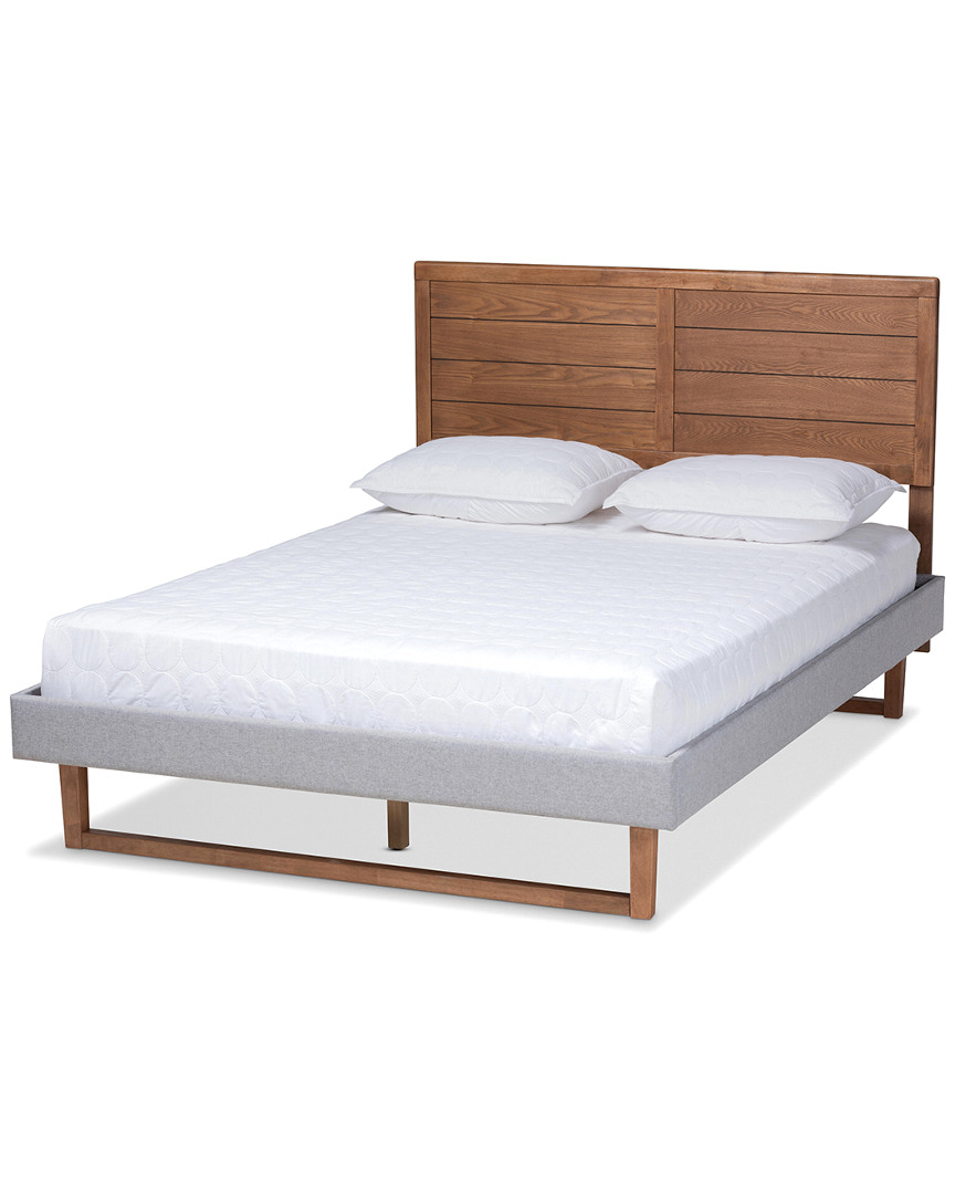 Baxton Studio Claudia Rustic Modern Upholstered & Wood Full Platform Bed