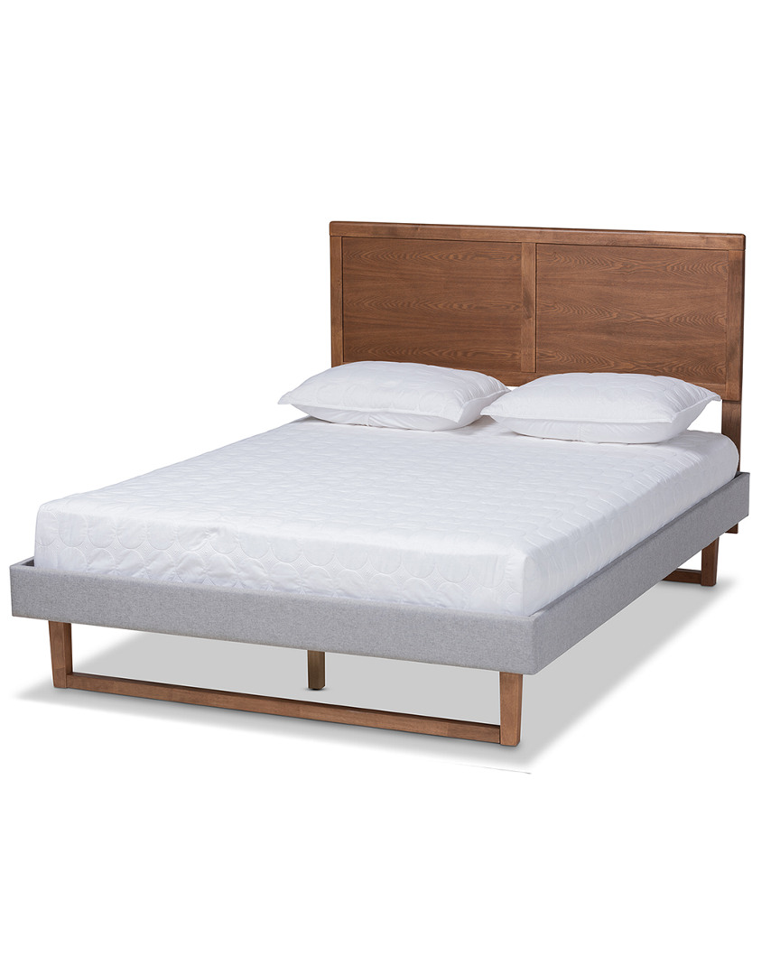 Baxton Studio Claudia Rustic Modern Upholstered & Wood Queen Platform Bed
