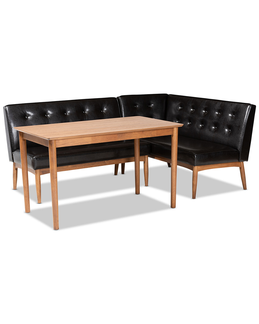 Baxton Studio Arvid Mid-century Modern Upholstered 3pc Wood Dining Nook Set