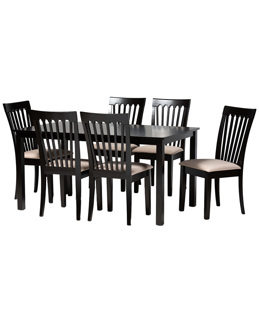 Baxton Studio Minette Modern & Contemporary Upholstered Espresso Brown Finished Wood 7pc Dining Set