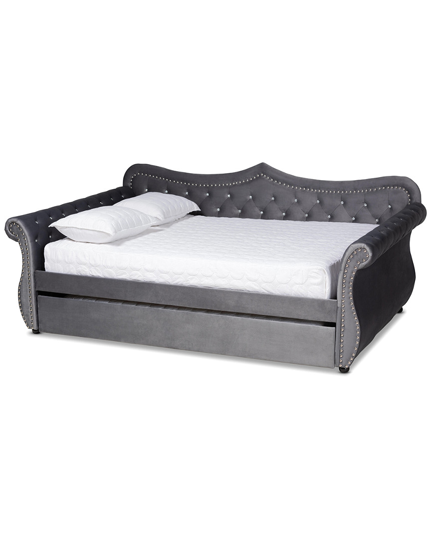 Baxton Studio Abbie Traditional & Transitional Upholstered & Crystal Tufted Full Daybed W/trundle