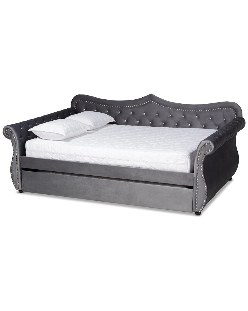 BAXTON STUDIO BAXTON STUDIO ABBIE TRADITIONAL & TRANSITIONAL UPHOLSTERED & CRYSTAL TUFTED FULL DAYBED W/TRUNDLE