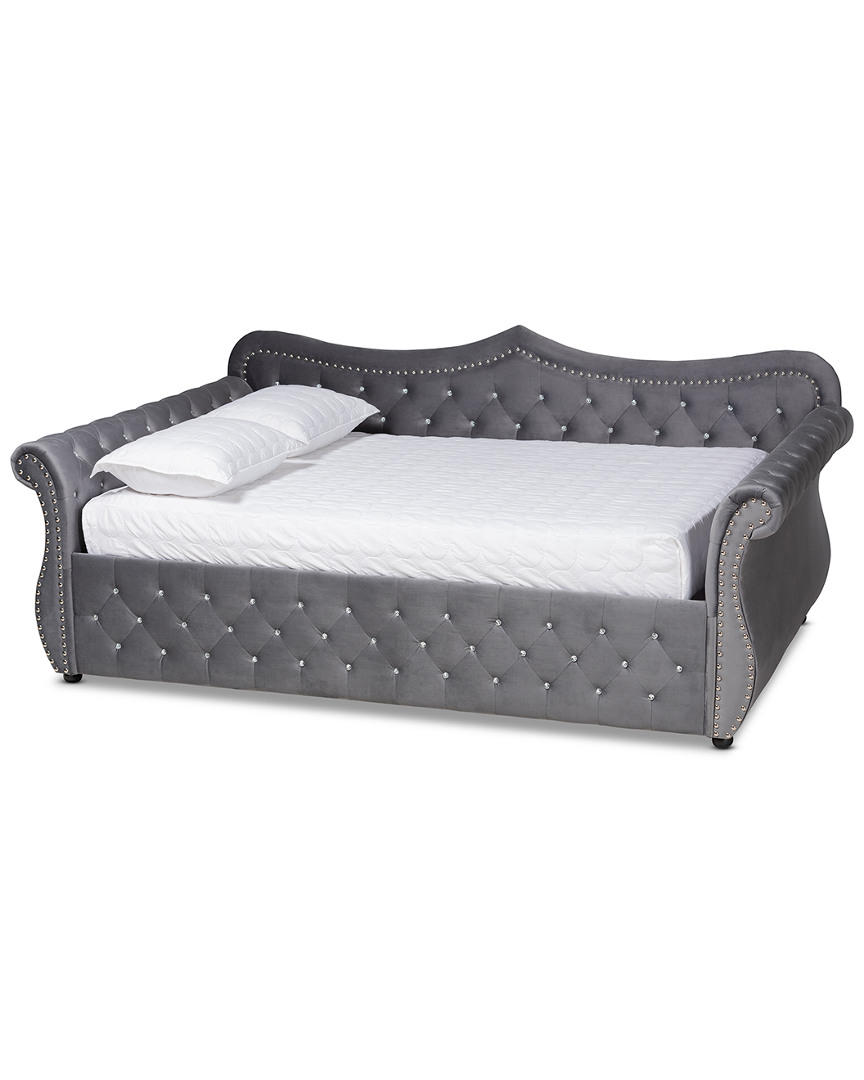 Baxton Studio Abbie Traditional & Transitional Upholstered & Crystal Tufted Queen Daybed
