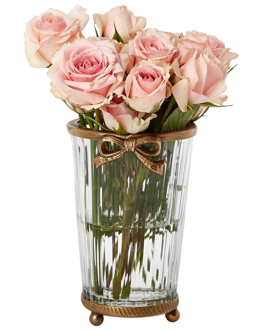 Two's Company Antique Finish Hand Cut Glass Vase With Bow Accent In Brown