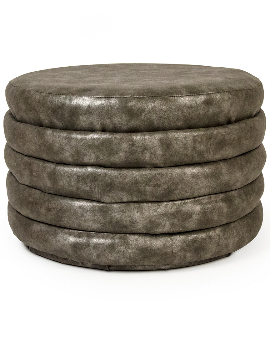 Zentique Distressed Grey Leather Ottoman In Brown