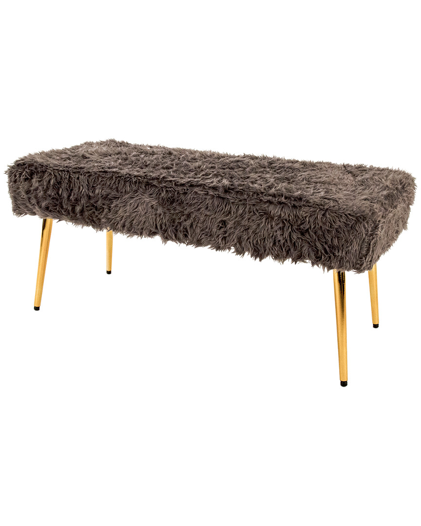 Zentique Slate Grey Faux Fur Bench In Gray
