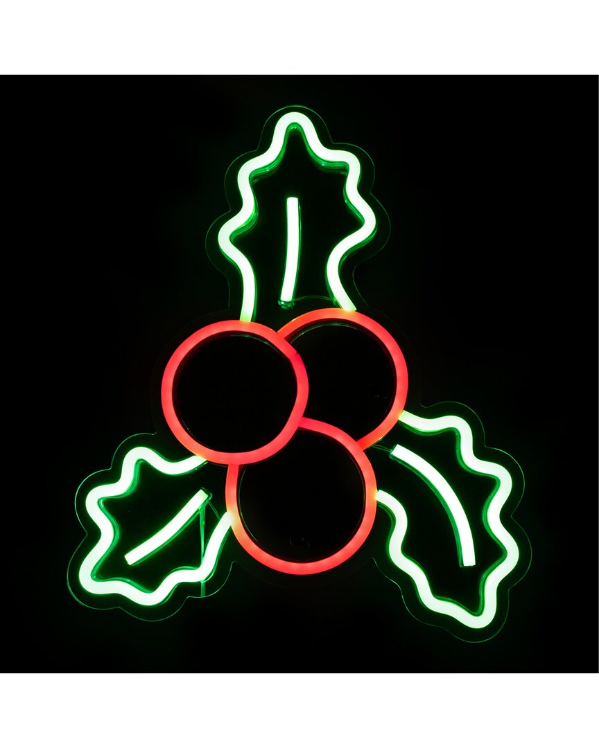 Northlight 12" Led Lighted Neon Style Holly Berries Christmas Window Silhouette In Green