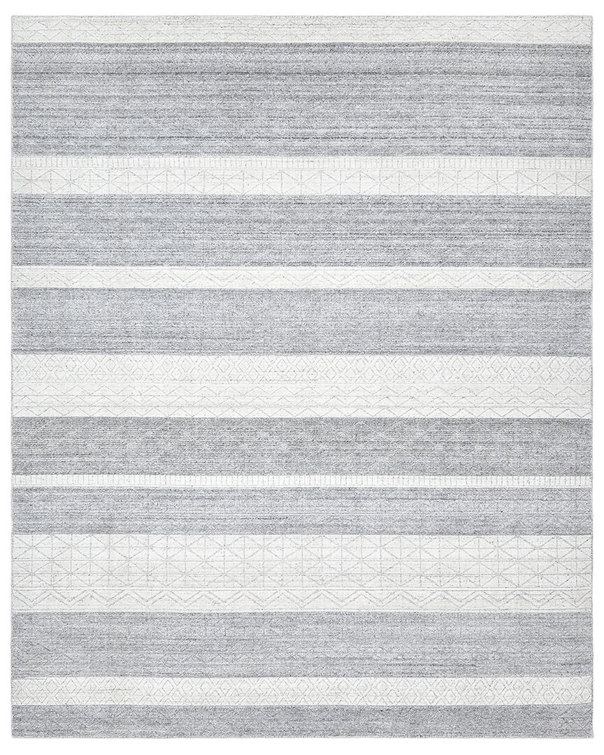 Solo Rugs Pari Contemporary Striped Hand-loomed Wool-blend Area Rug In Gray