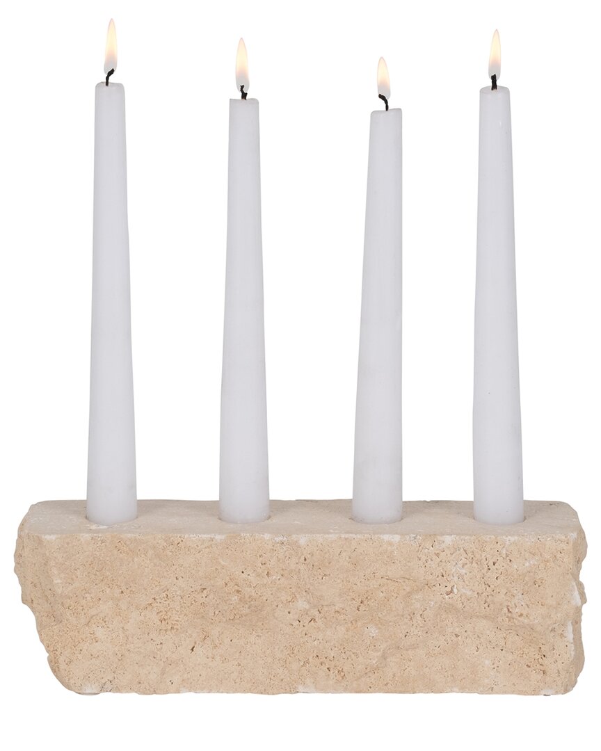 Sagebrook Home 10 Live Edge Travertine 4-taper Candle Holder In White
