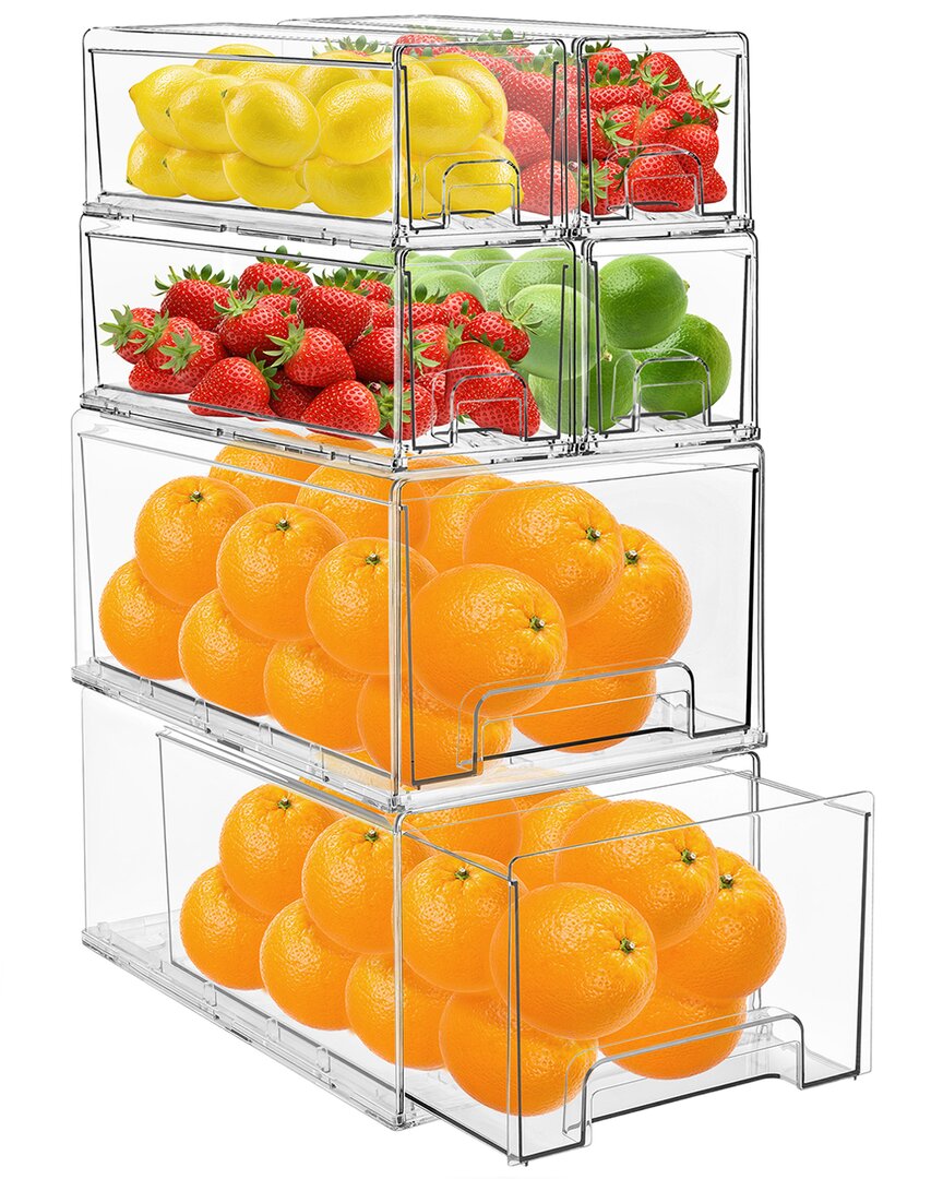 Sorbus 2 Large 4 Small Stackable Fridge Drawers In Transparent