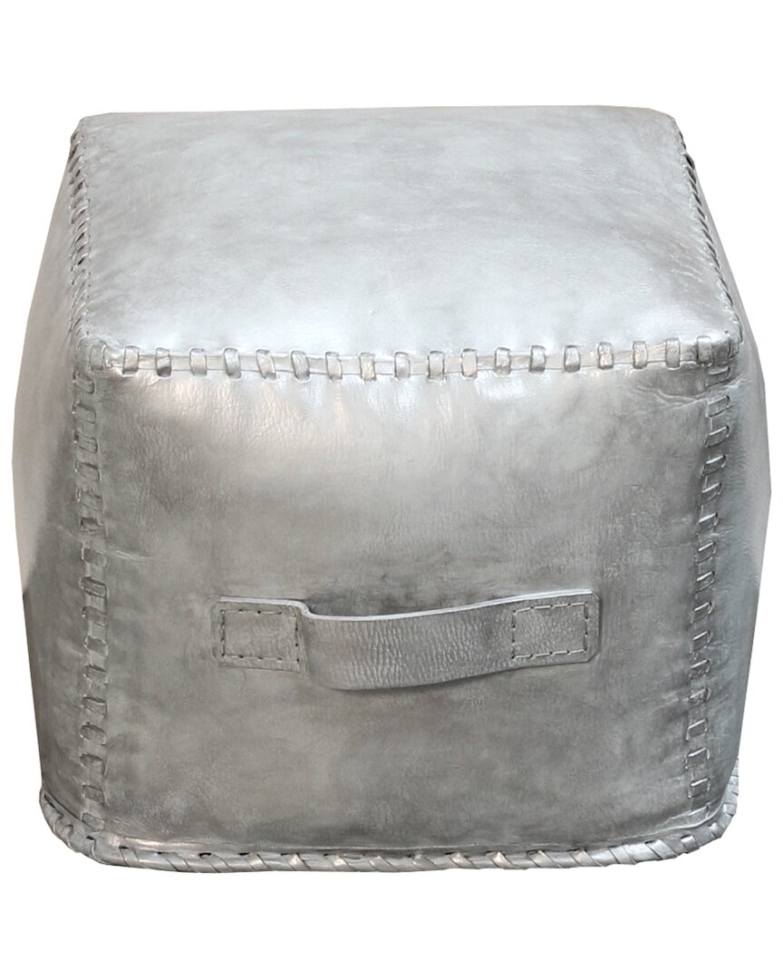 Peninsula Home Collection 16in Metallic Celeste Leather Cube