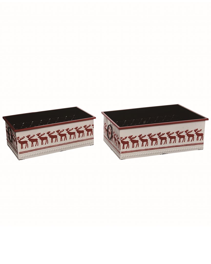 Shop Transpac Set Of 2 Metal 16.5in Multicolor Christmas Enamel Bins