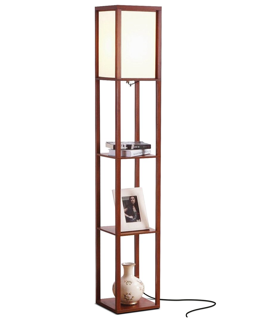 Brightech Maxwell Walnut Led Shelf Floor Lamp In Brown
