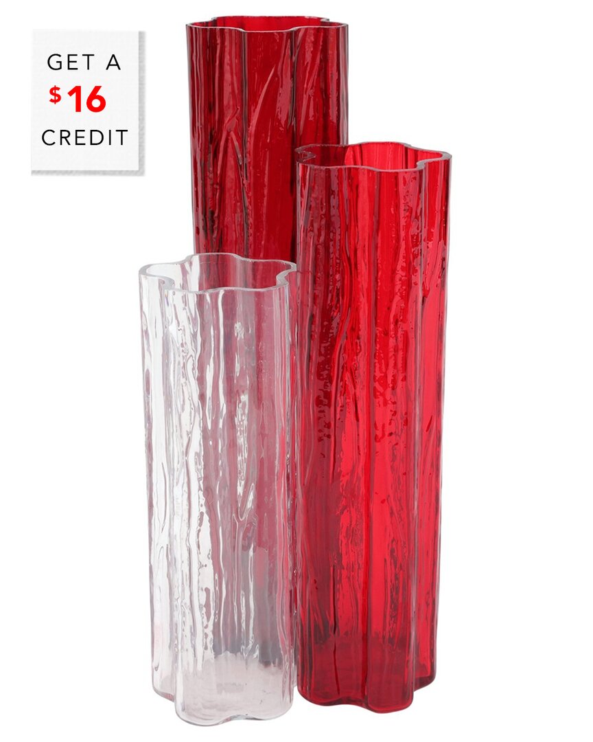 Vietri Flora Triple Glass Vase In Red