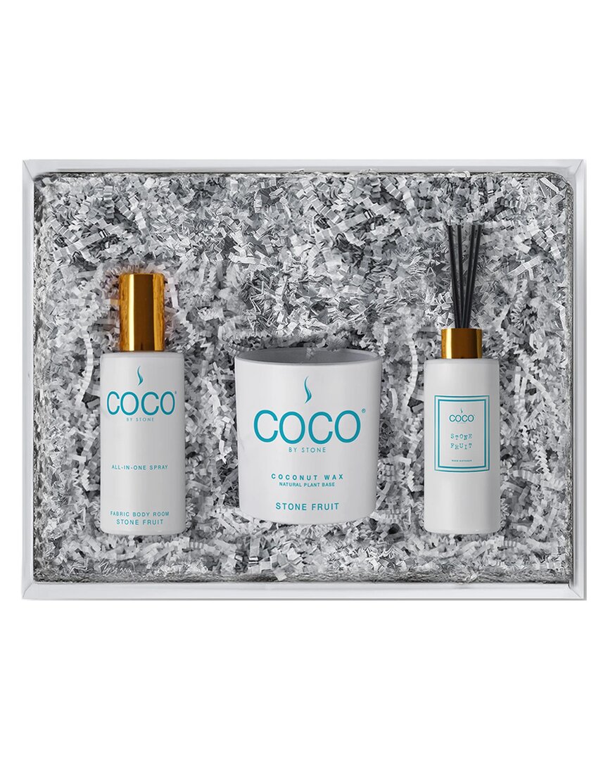 Coco By Stone Diffuser, Room Spray & Candle Gift Pack - Stone Fruit In White