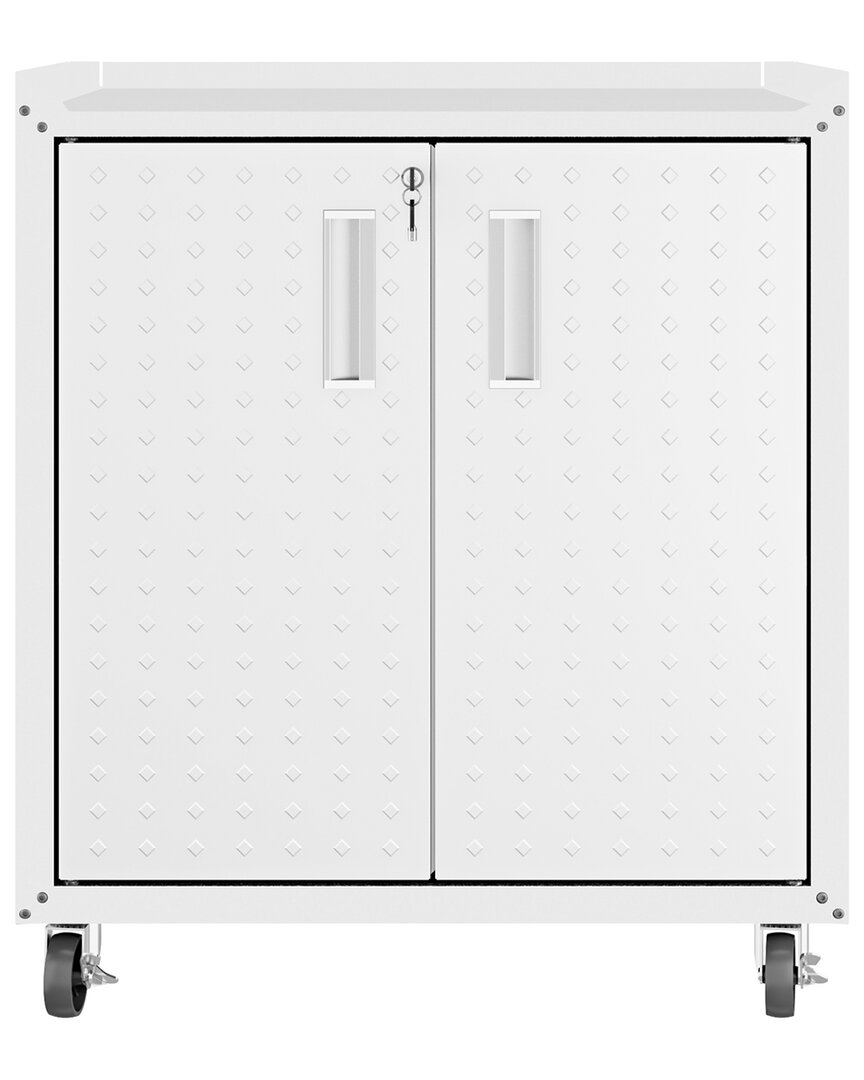 Manhattan Comfort Fortress 32in Mobile Garage Cabinet With Shelves In White