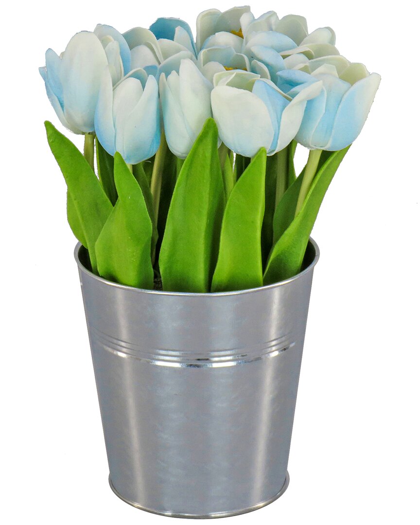 National Tree Company 9in Blue Tulip Bouquet In Metal Pot