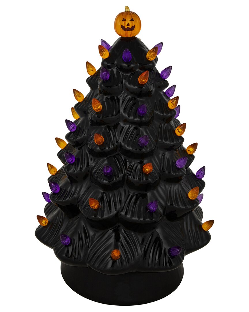Northlight Led Lighted Ceramic Halloween Tree With Pumpkin In Black