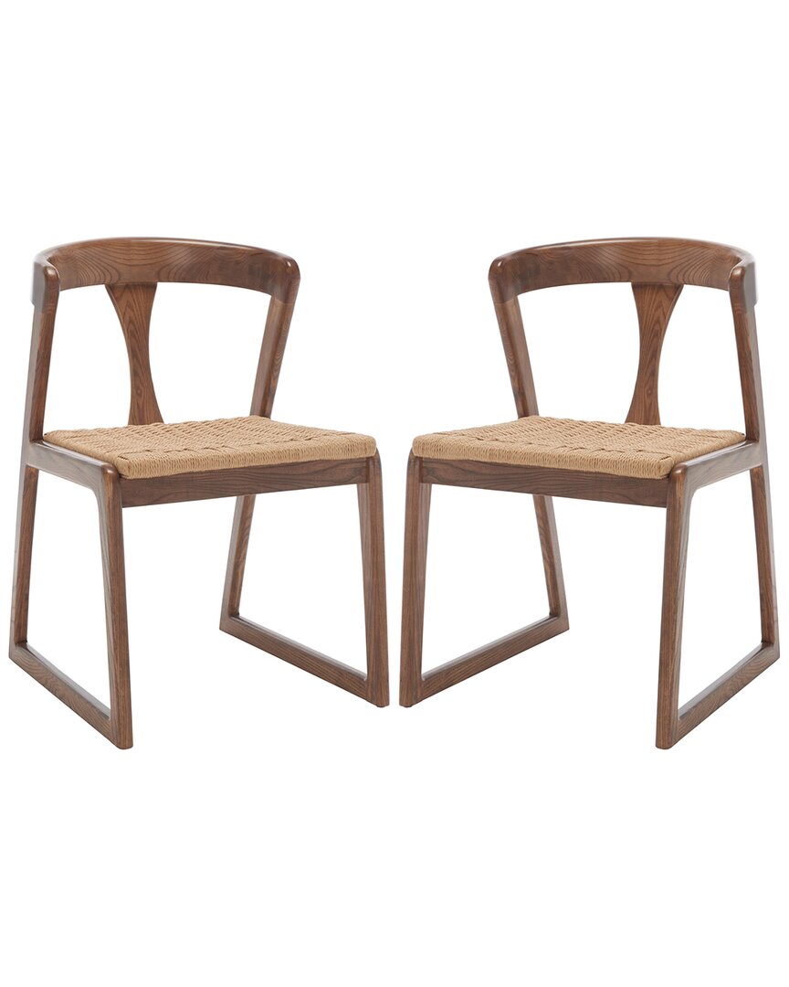 Safavieh Couture Set Of 2 Jamal Walnut Woven Dining Chairs In Brown