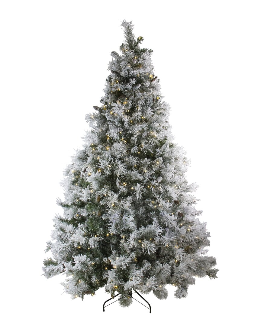 Northlight 7.5ft Pre-lit Led Lights Flocked Victoria Pine Artificial Tree In Green