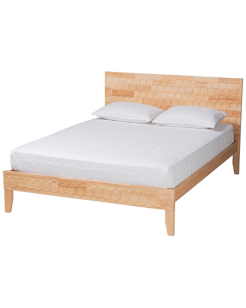 Baxton Studio Hosea Japandi Carved Honeycomb Natural King Size Platform Bed