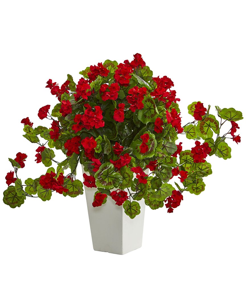 Nearly Natural Geranium Artificial Plant In White Tower Planter In Red