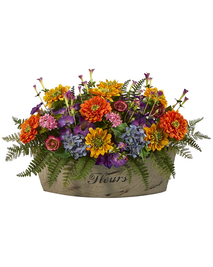 Nearly Natural 18in Mixed Flowers Artificial Arrangement In Decorative Vase In Orange