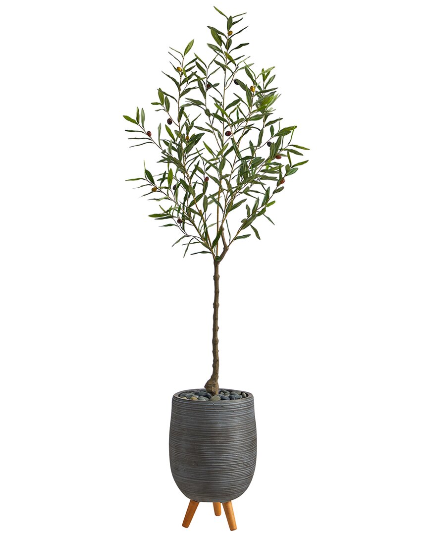 Nearly Natural 70in Olive Artificial Tree In Gray Planter With Stand In Green