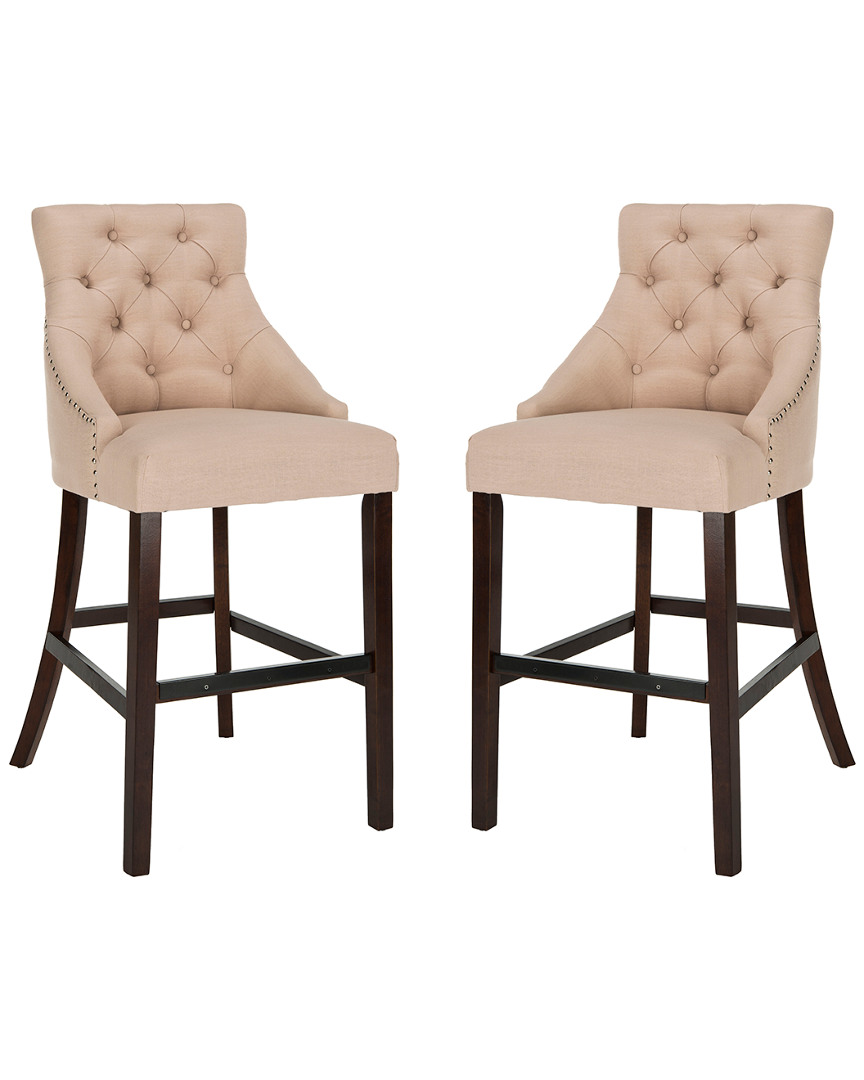 Safavieh Set Of 2 Eleni Tufted Bar Stools In Beige